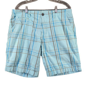 Arizona Mens Chino Shorts Blue Plaid Size 34 Cotton Slash Pockets